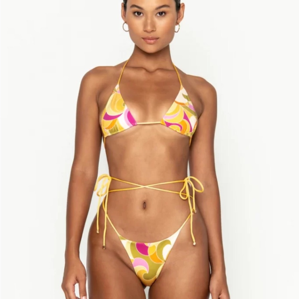 Sommer Swim Milla Tie Side Botoms & Triangle Bikini Top in Allegria